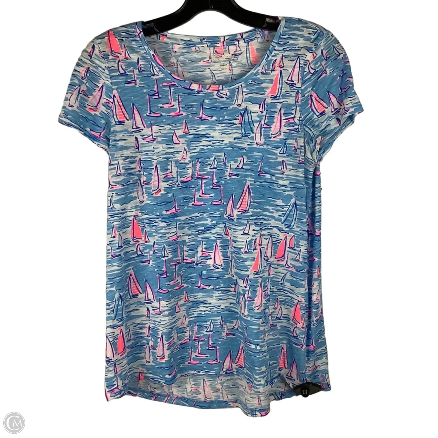 Top Short Sleeve Designer By Lilly Pulitzer In Blue & Pink, Size: Xs
