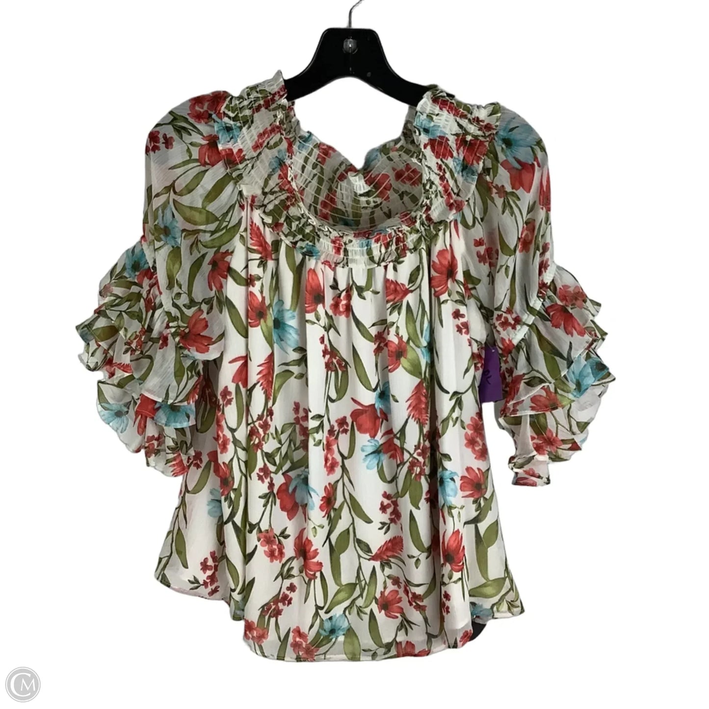 Top Short Sleeve By Cece In Floral Print, Size: L
