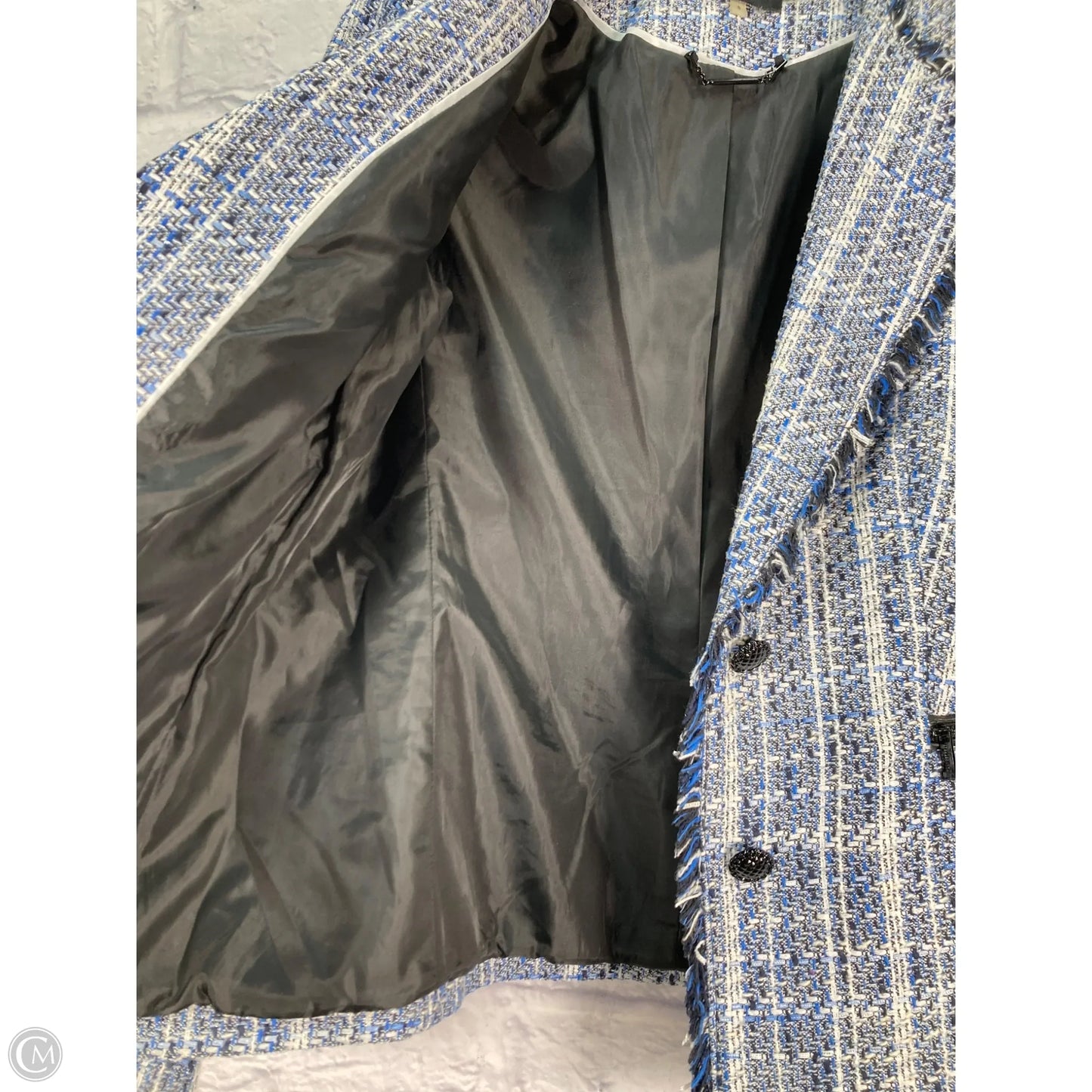 Blazer Designer By Karl Lagerfeld In Blue & White, Size: M