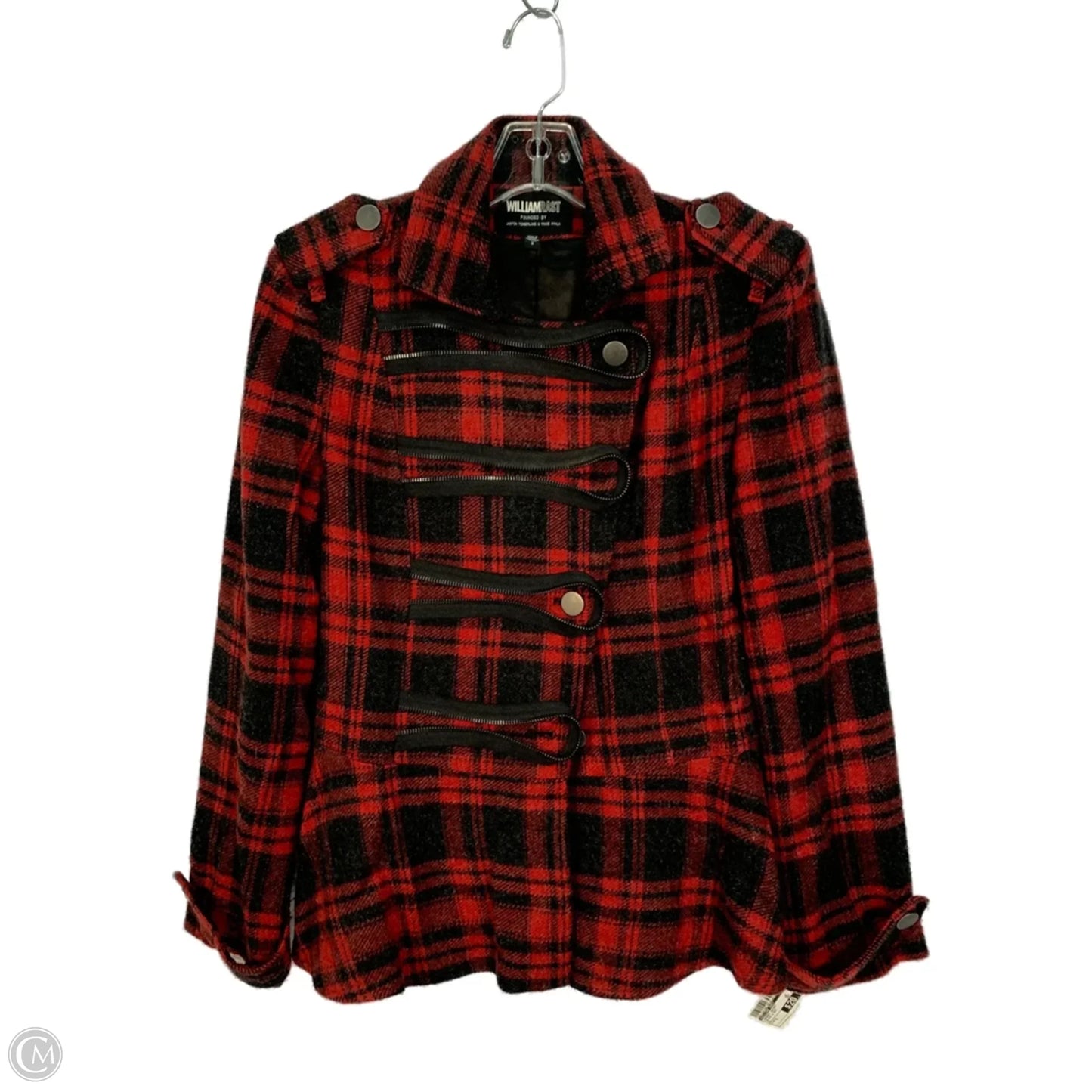 Jacket Shirt By William Rast In Black & Red, Size: S
