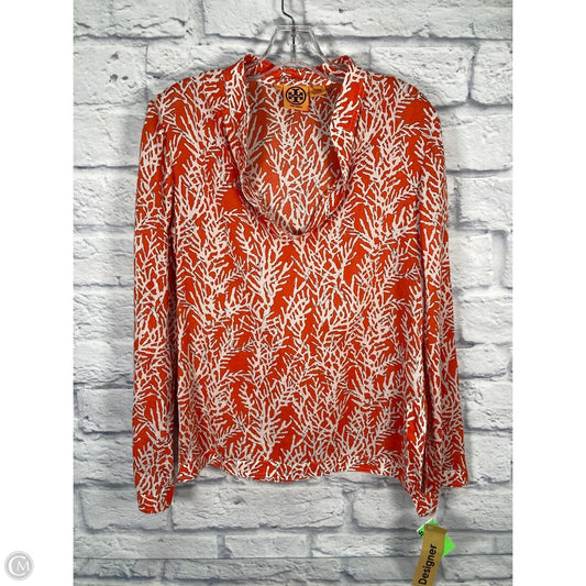 Top Long Sleeve Designer By Tory Burch In Orange & White, Size: M