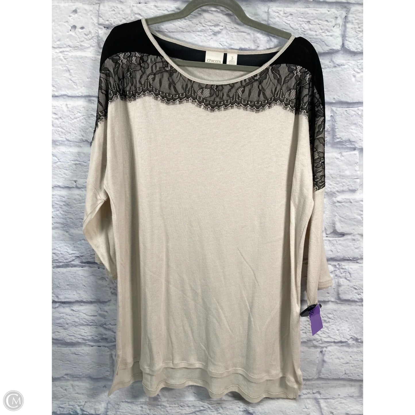 Top 3/4 Sleeve By Chicos In Black & Cream, Size: Xl