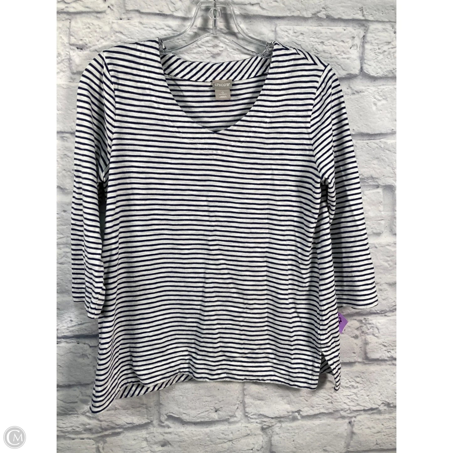 Top Long Sleeve By Chicos In Blue & White, Size: S