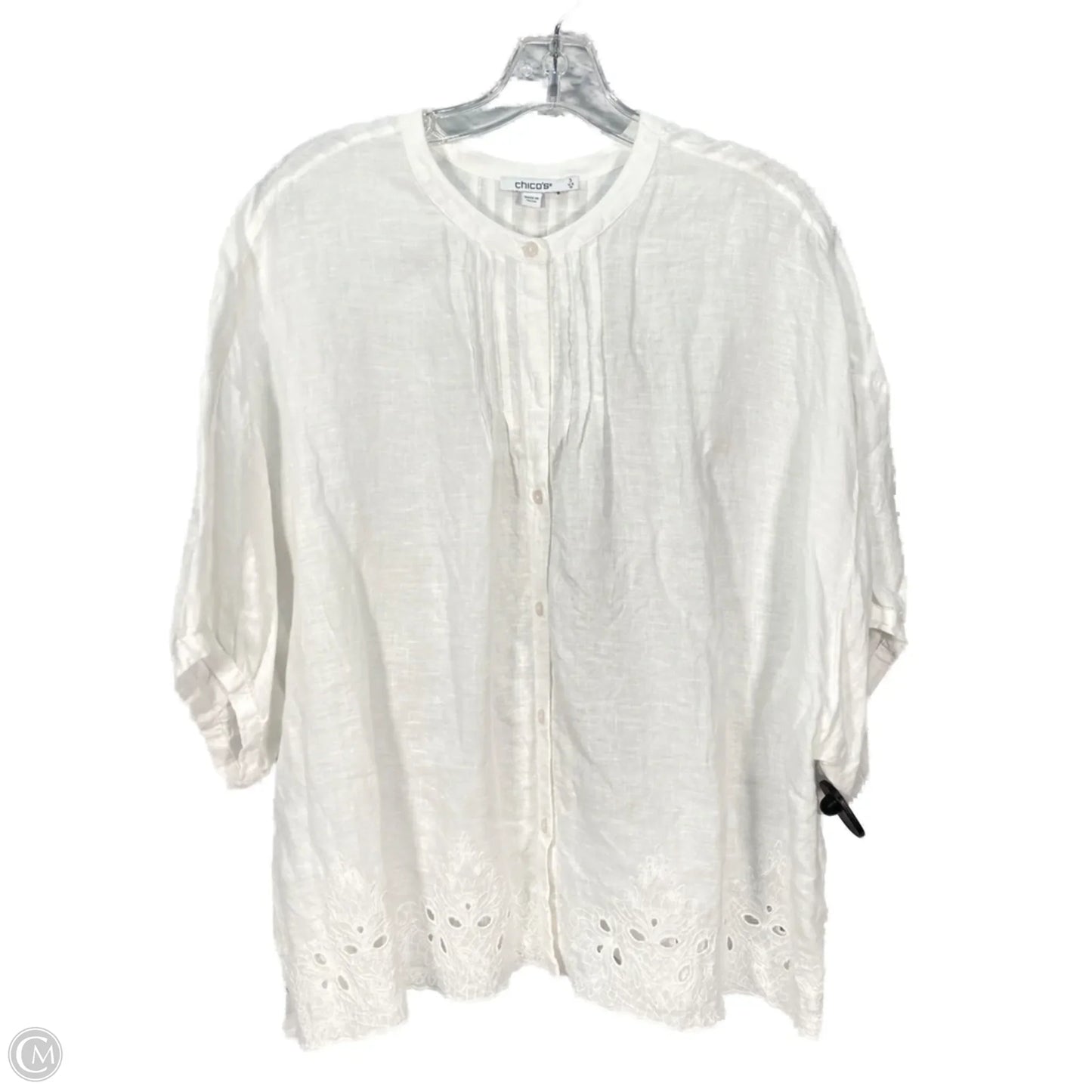 Top Short Sleeve By Chicos In White, Size: Xl