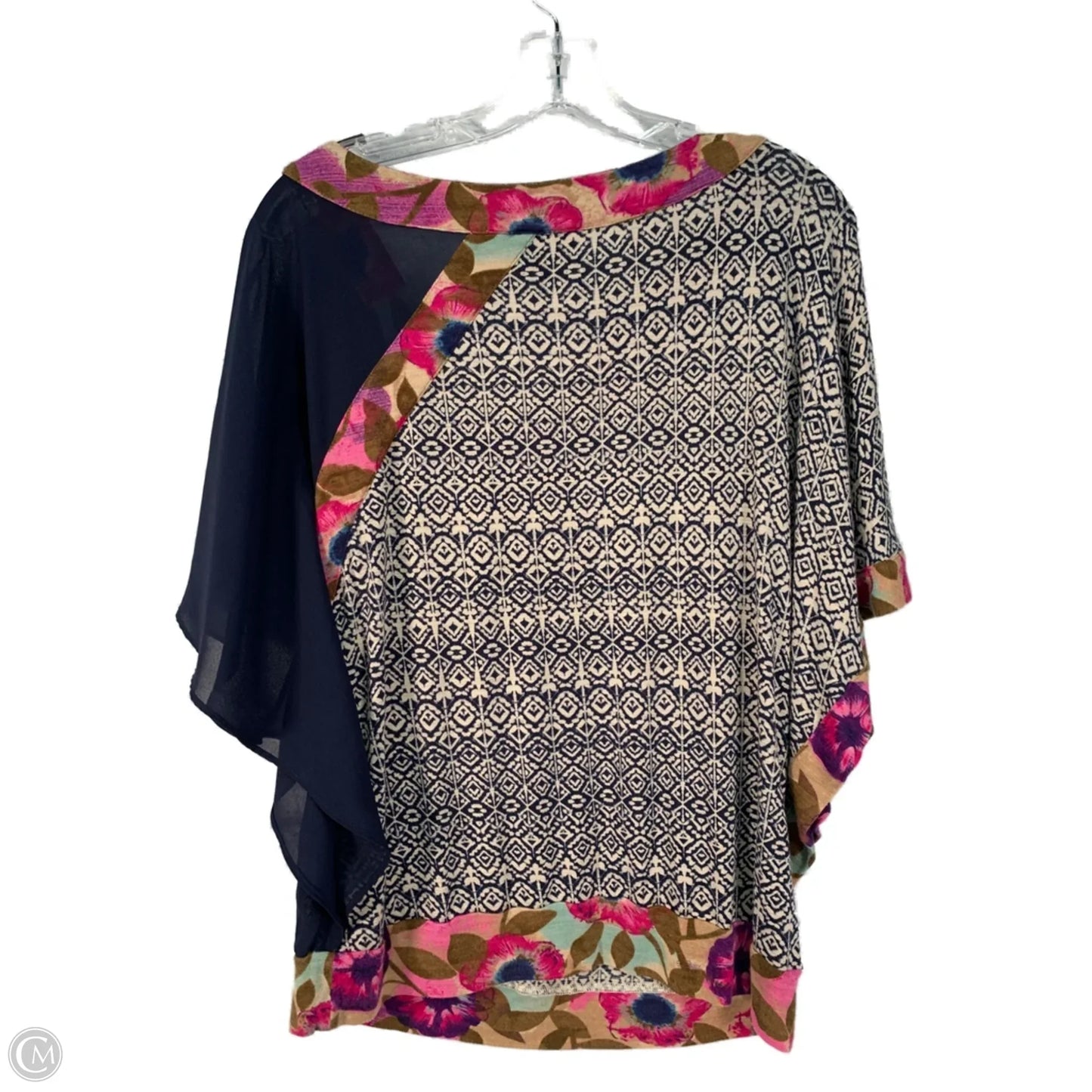 Top Short Sleeve By Anthropologie In Blue & Cream, Size: M