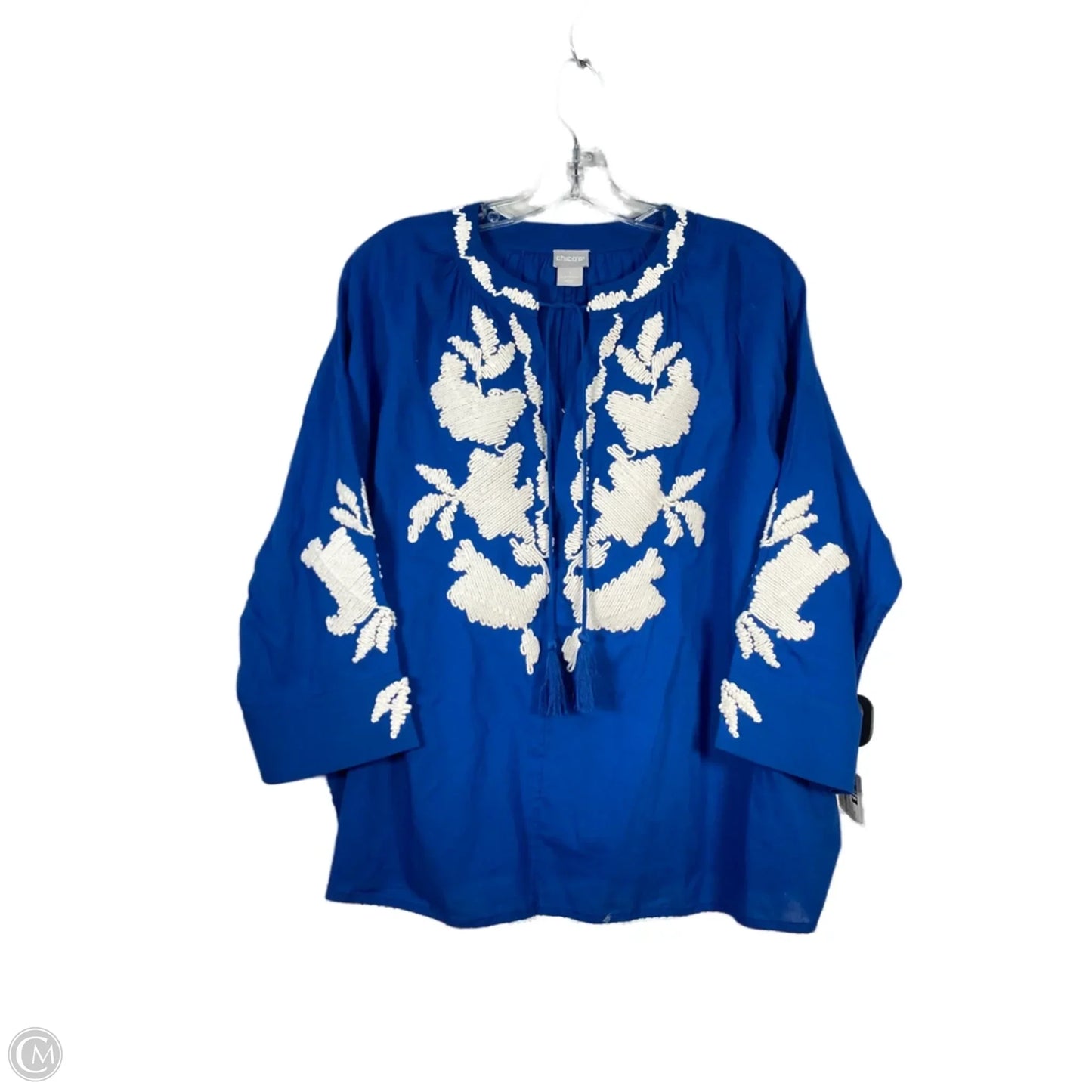 Top Long Sleeve By Chicos In Blue & White, Size: M