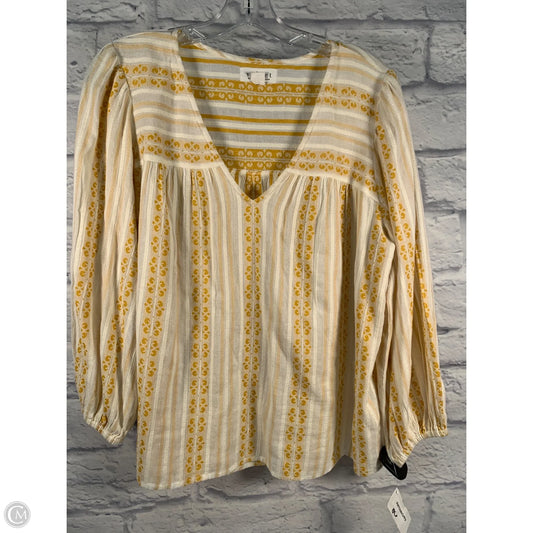 Top Long Sleeve By Velvet By Graham & Spencer In White & Yellow, Size: M