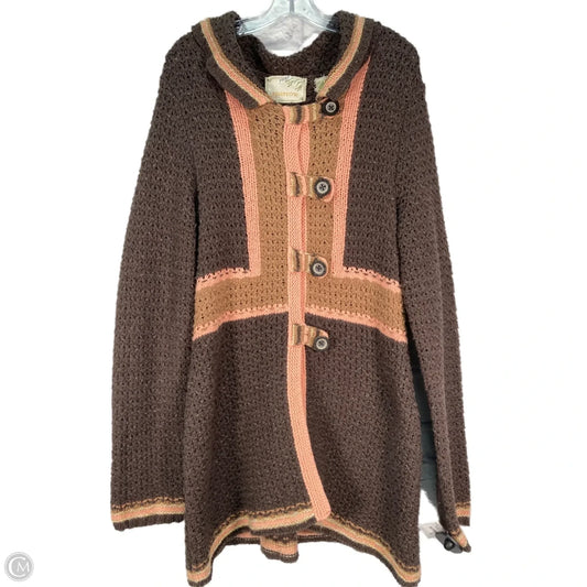 Sweater Cardigan By Sparrow In Brown & Pink, Size: L