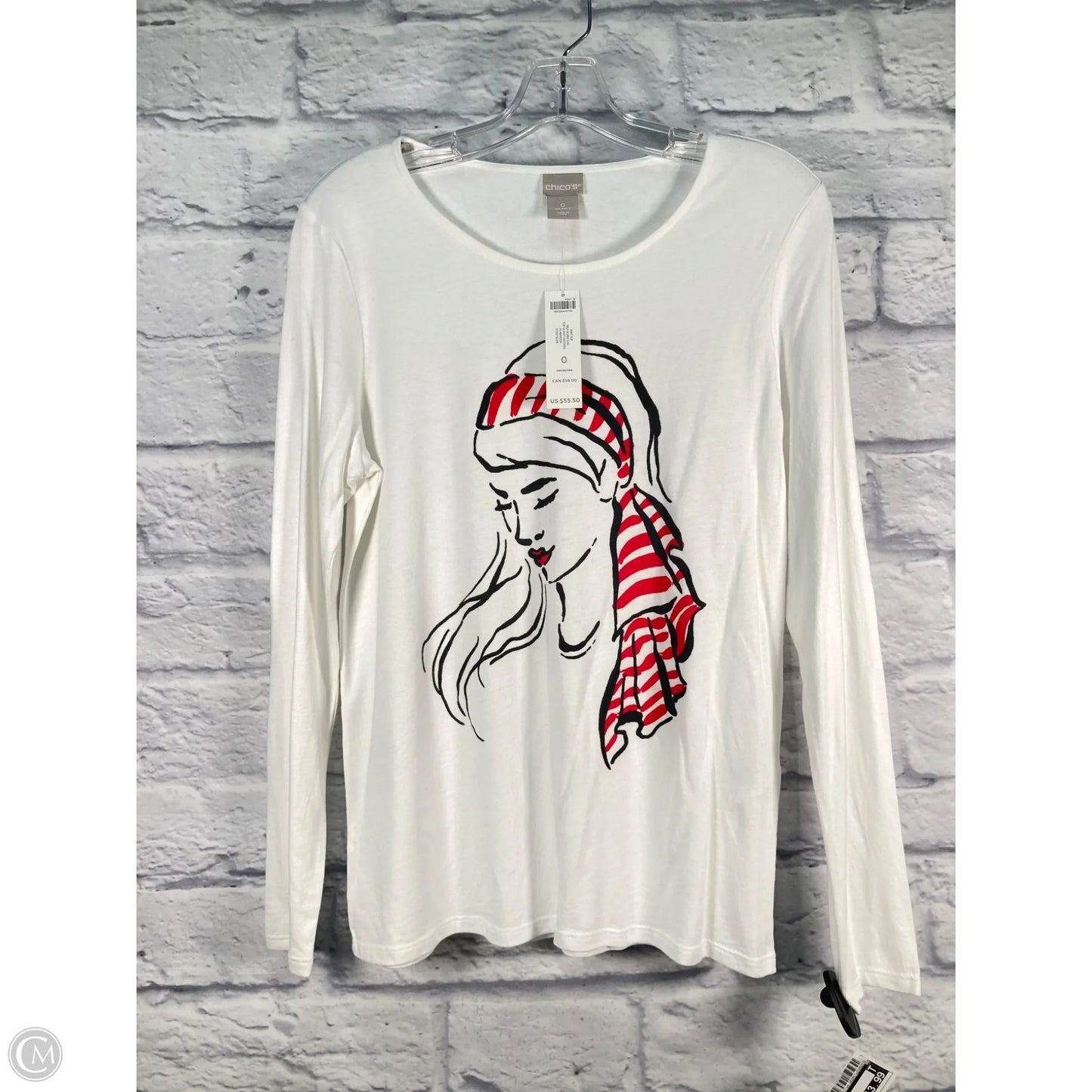 Top Long Sleeve By Chicos In Black & Cream, Size: S