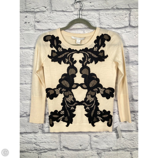 Top Long Sleeve Designer By Diane Von Furstenberg In Black & Cream, Size: S