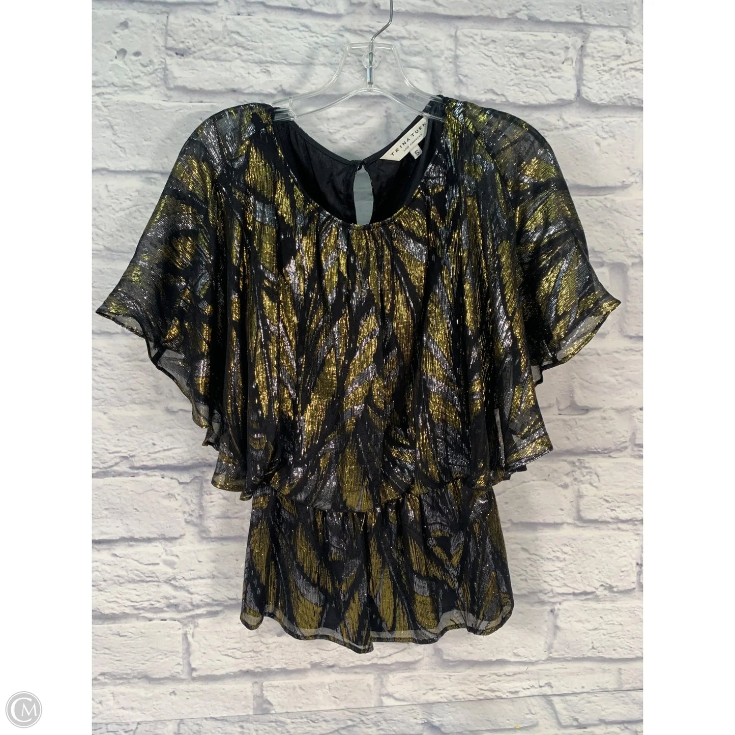 Blouse Short Sleeve By Trina Turk In Black & Gold, Size: S