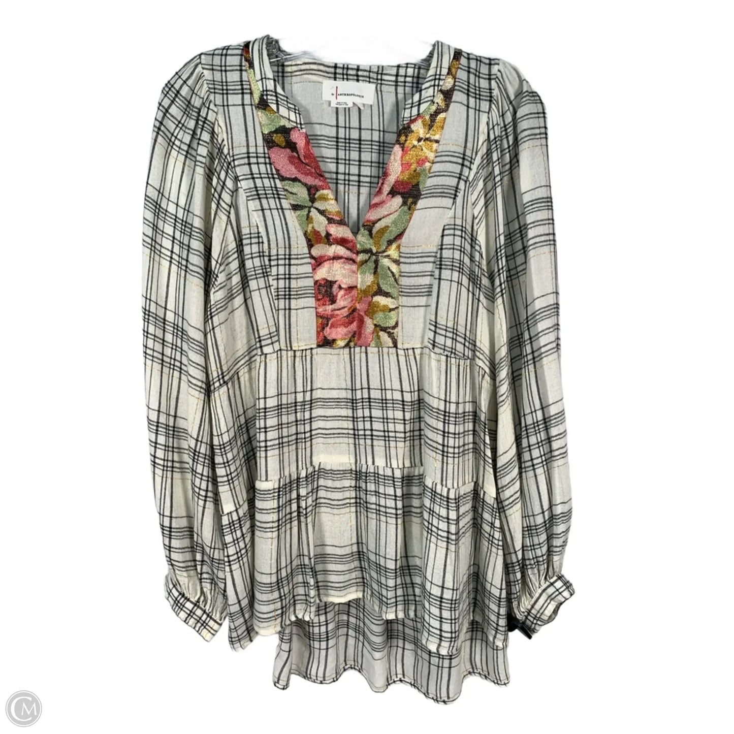 Blouse Long Sleeve By Anthropologie In Black & Cream, Size: S