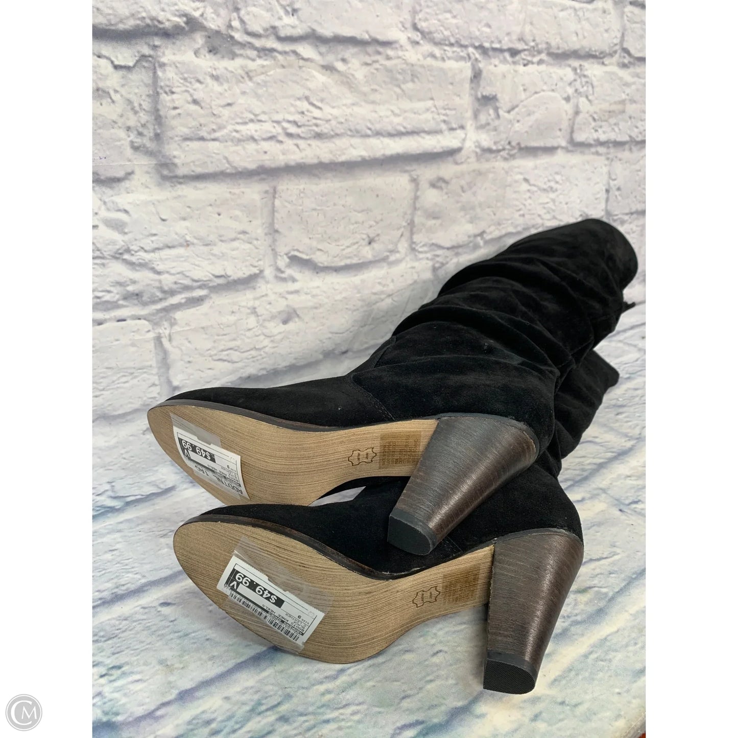 Boots Knee Heels By Bakers Shoes In Black, Size: 9