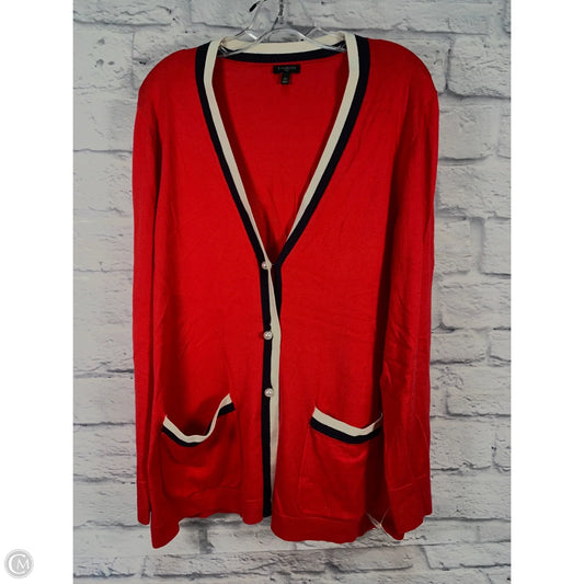 Sweater Cardigan By Talbots In Blue & Red & White, Size: 2x