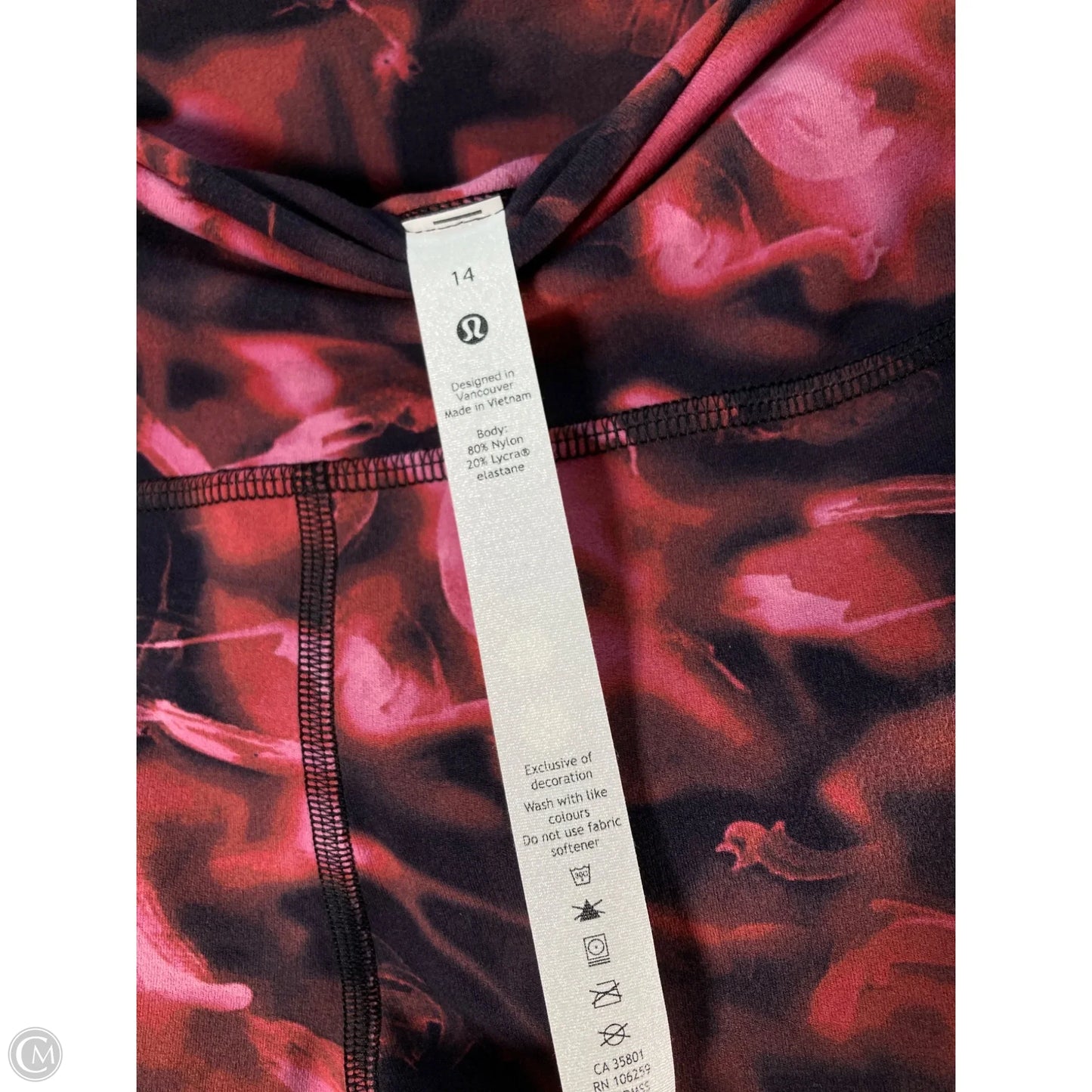 Athletic Leggings By Lululemon In Black & Pink, Size: L