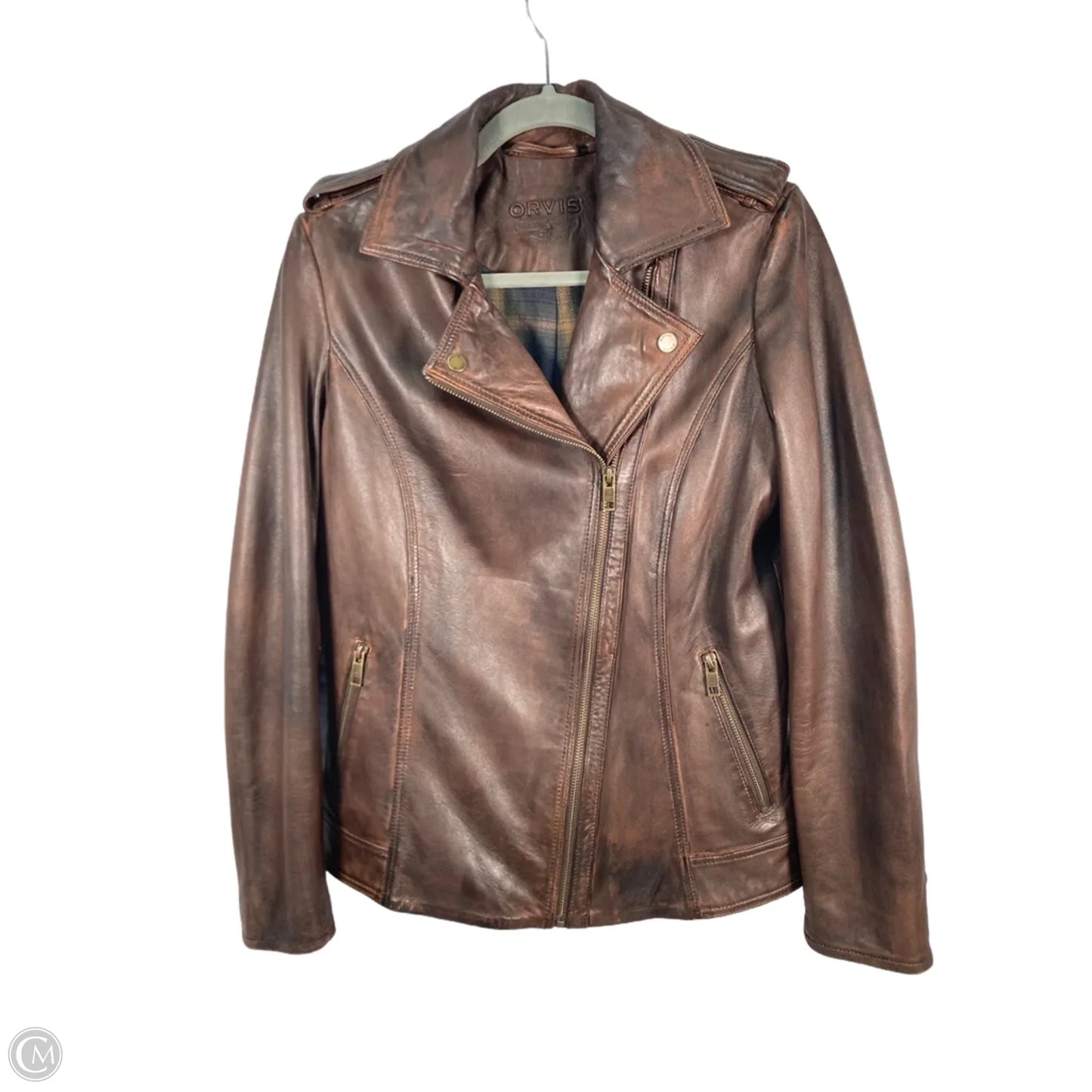 Jacket Moto Leather By Orvis In Brown, Size: Xs
