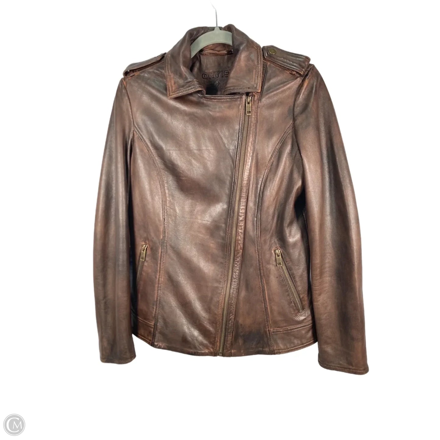 Jacket Moto Leather By Orvis In Brown, Size: Xs