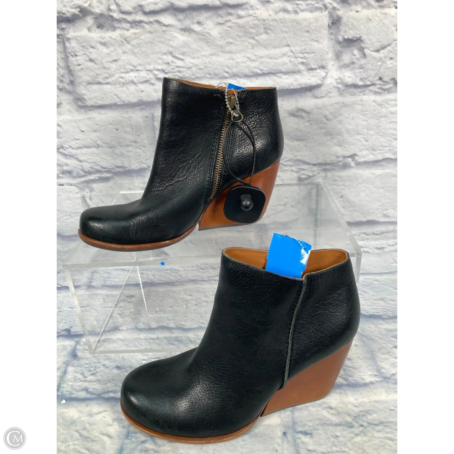 Boots Ankle Heels By Kork Ease In Black & Brown, Size: 6.5