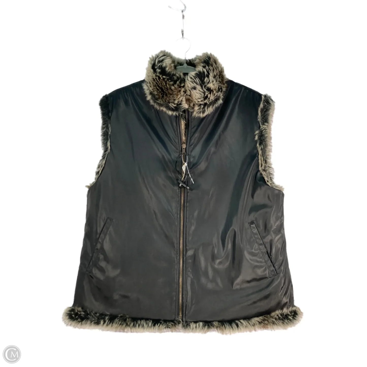 Vest Faux Fur & Sherpa By Clothes Mentor In Black & Brown, Size: Xl