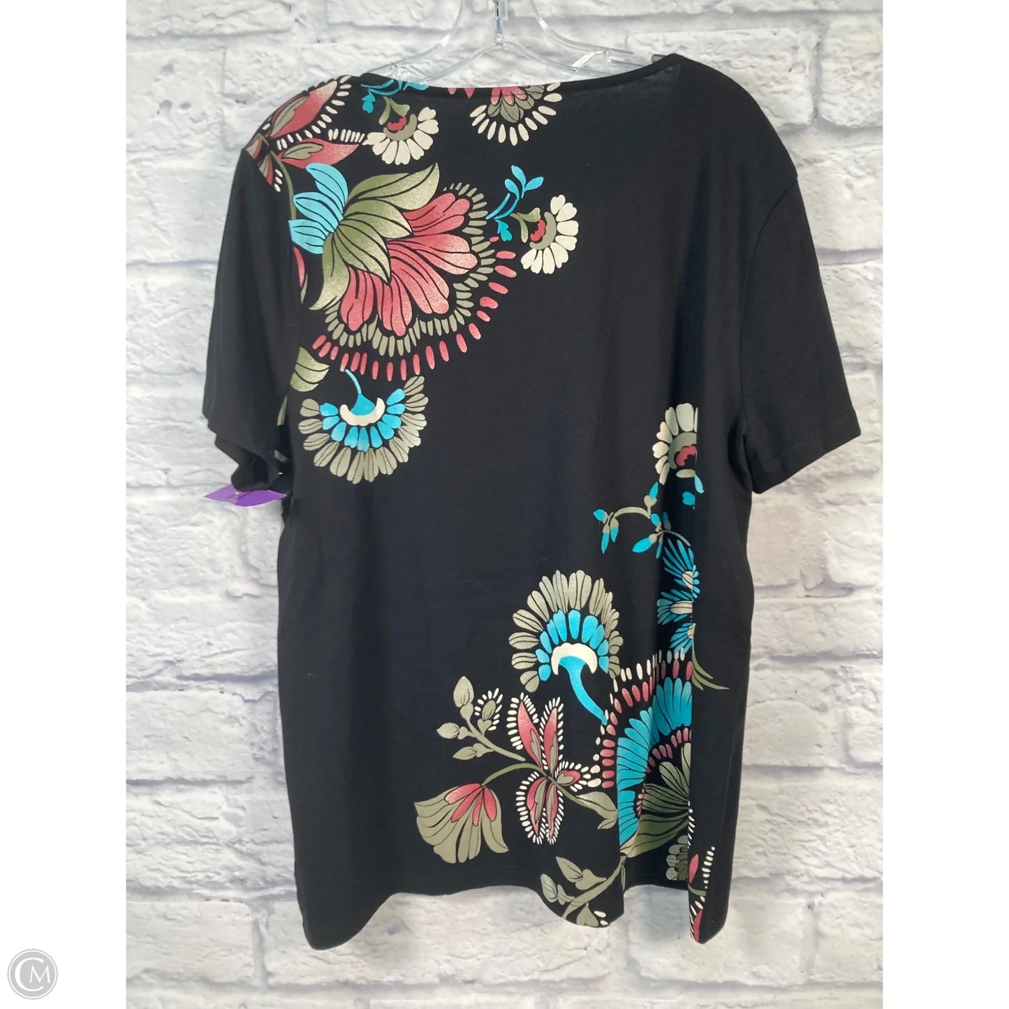 Top Short Sleeve By Chicos In Black & Blue, Size: Xl