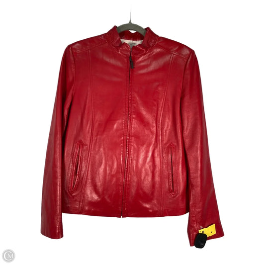 Jacket Moto Leather By Cole-haan In Red, Size: M