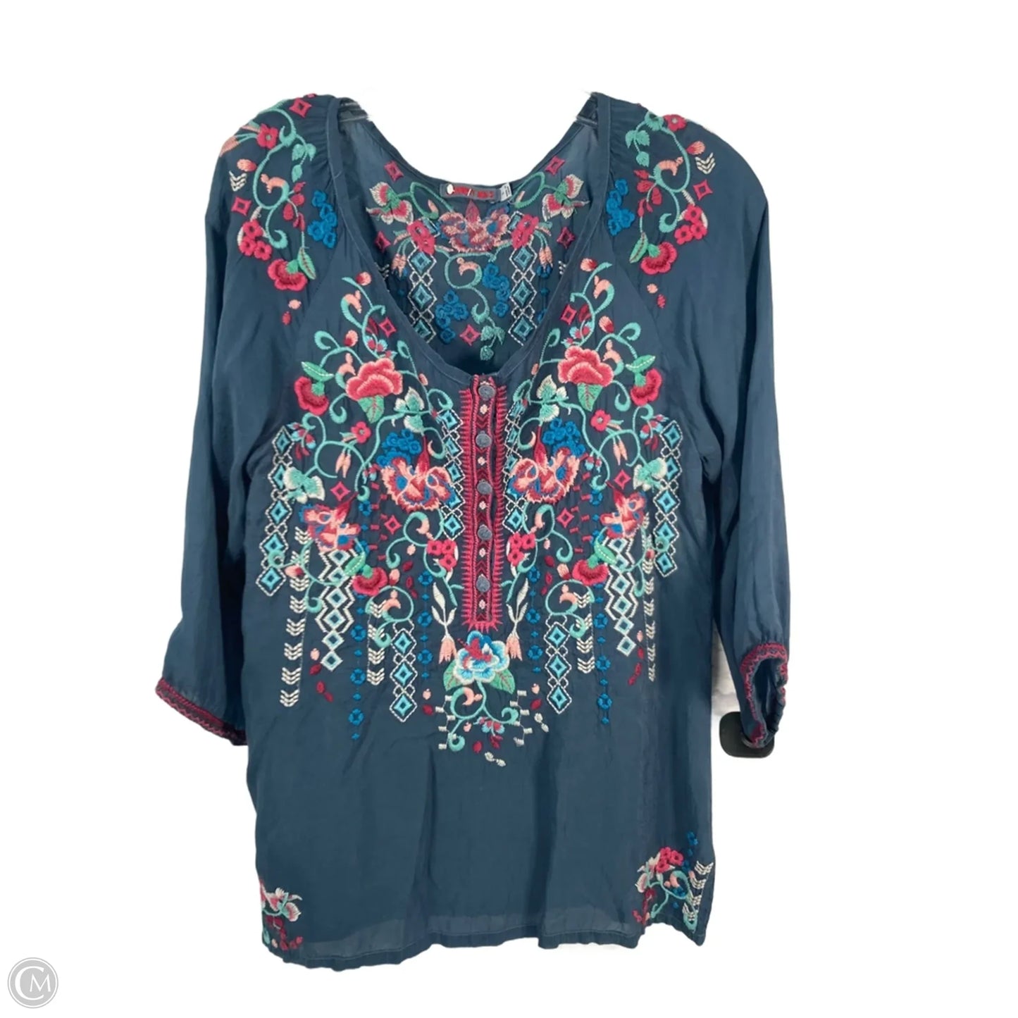Blouse Long Sleeve By Johnny Was In Blue, Size: S