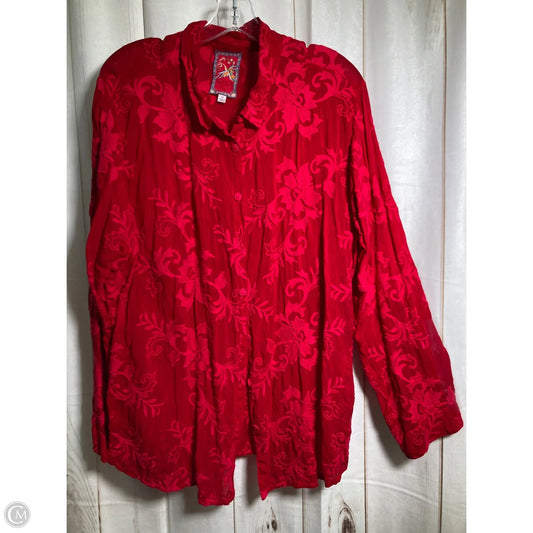 Blouse Long Sleeve By Johnny Was In Red, Size: Xxl