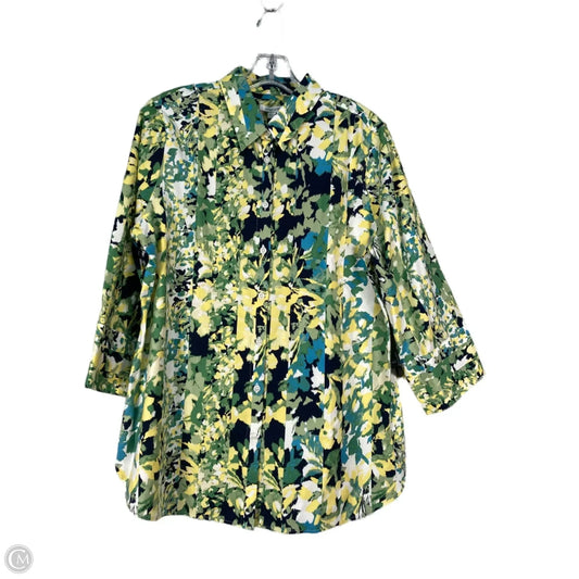 Top 3/4 Sleeve By Chicos In Blue & Green, Size: L
