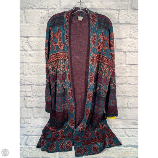 Sweater Cardigan By Chicos In Green & Purple, Size: Xl