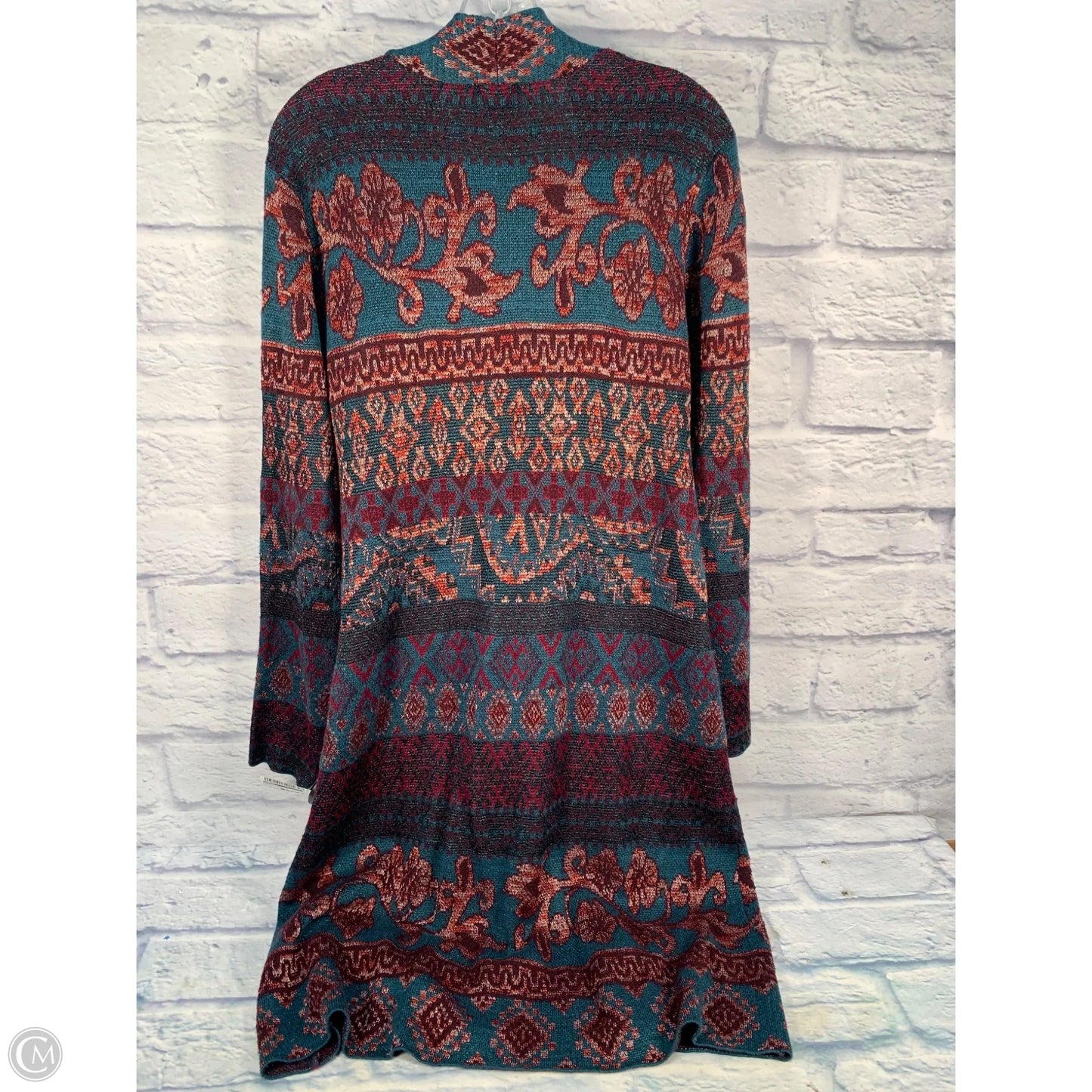 Sweater Cardigan By Chicos In Green & Purple, Size: Xl