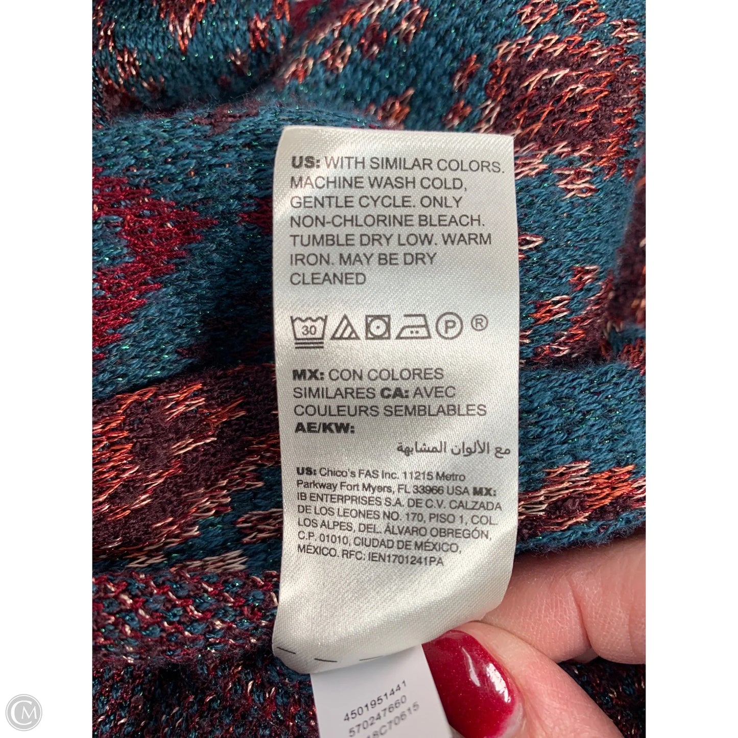 Sweater Cardigan By Chicos In Green & Purple, Size: Xl