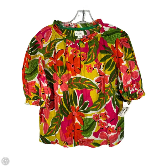 Top Short Sleeve By Anthropologie In Green & Pink, Size: Xs