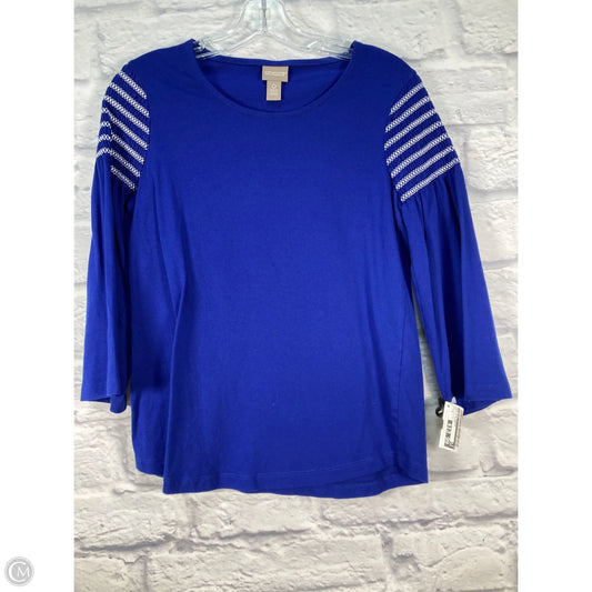 Top 3/4 Sleeve By Chicos In Blue & White, Size: S