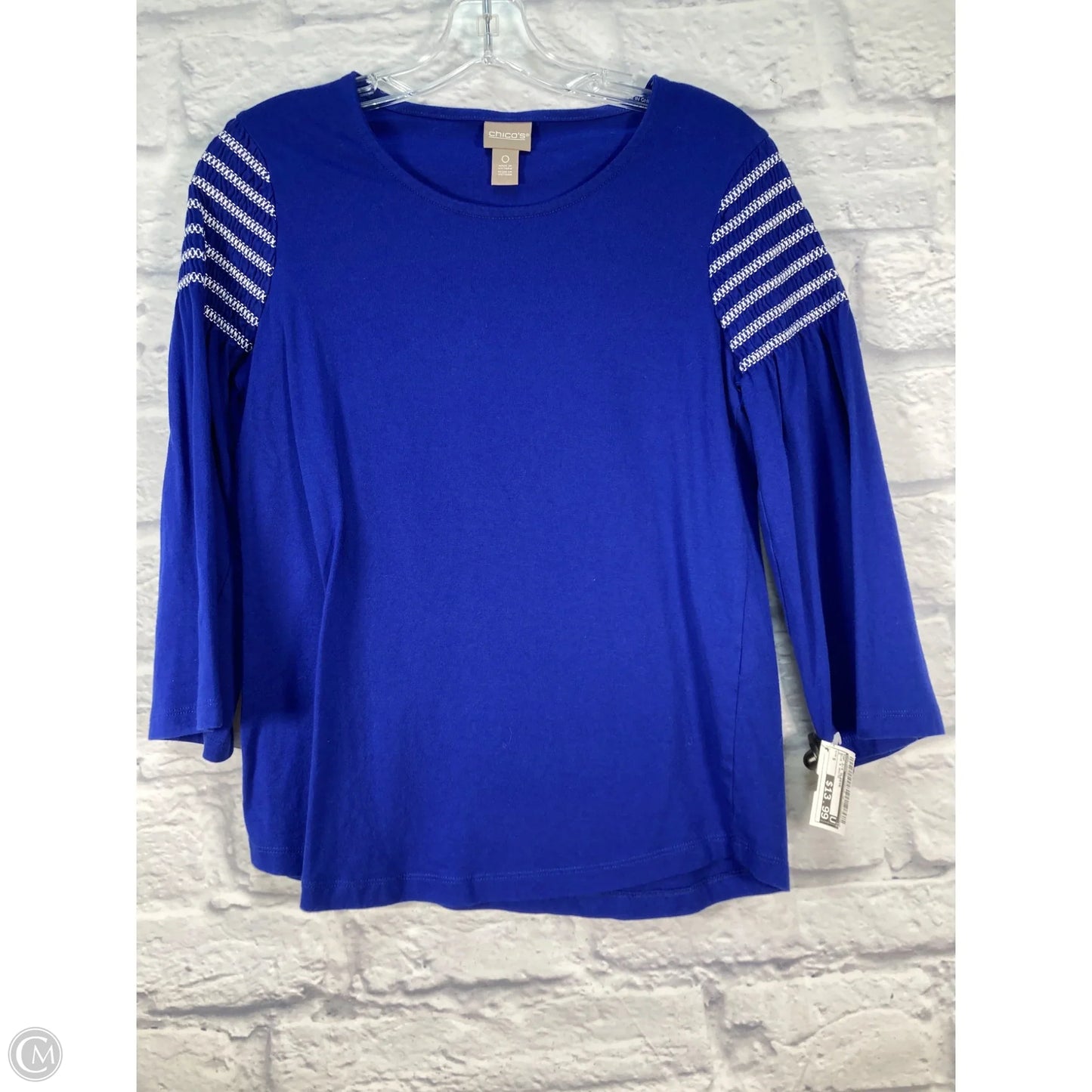 Top 3/4 Sleeve By Chicos In Blue & White, Size: S