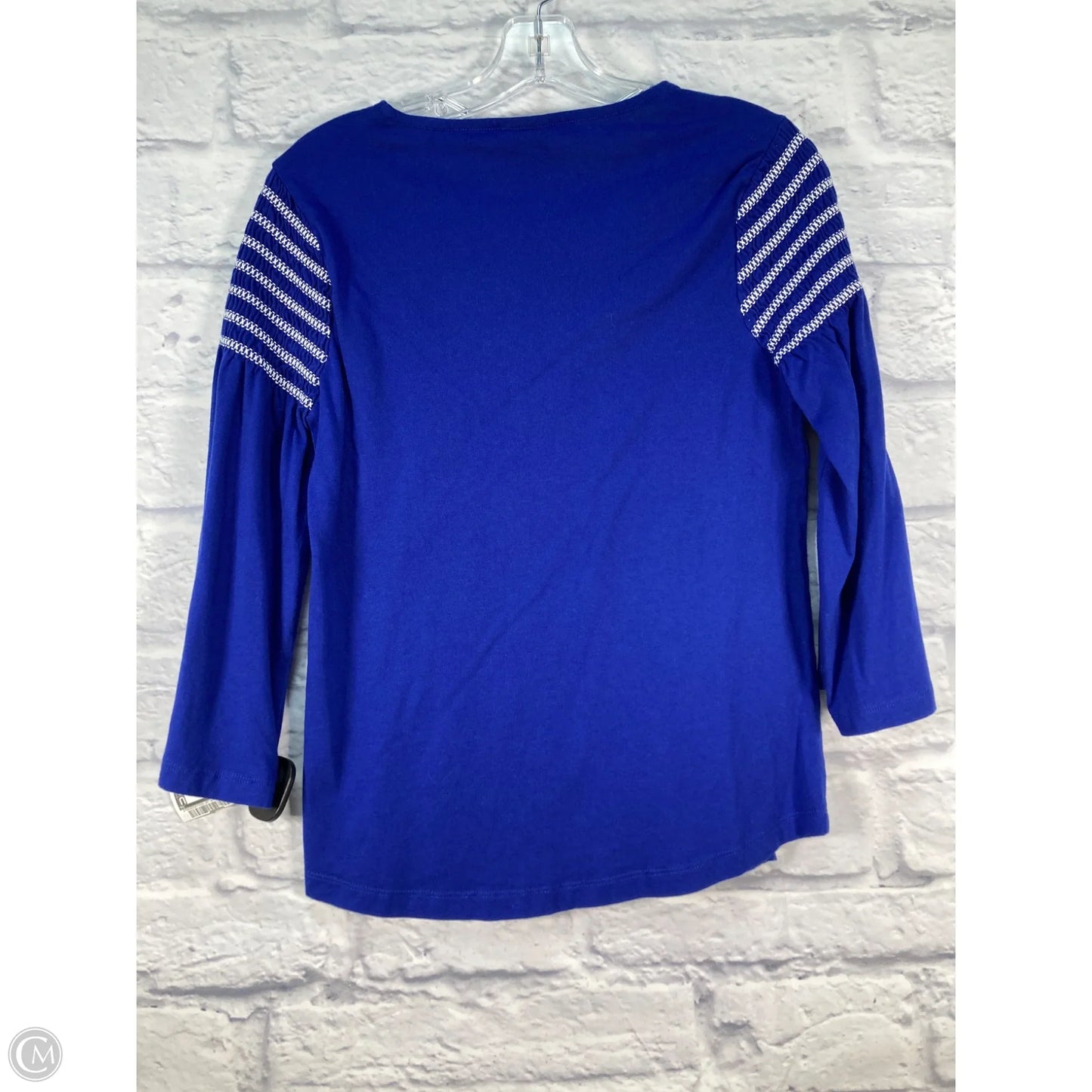 Top 3/4 Sleeve By Chicos In Blue & White, Size: S