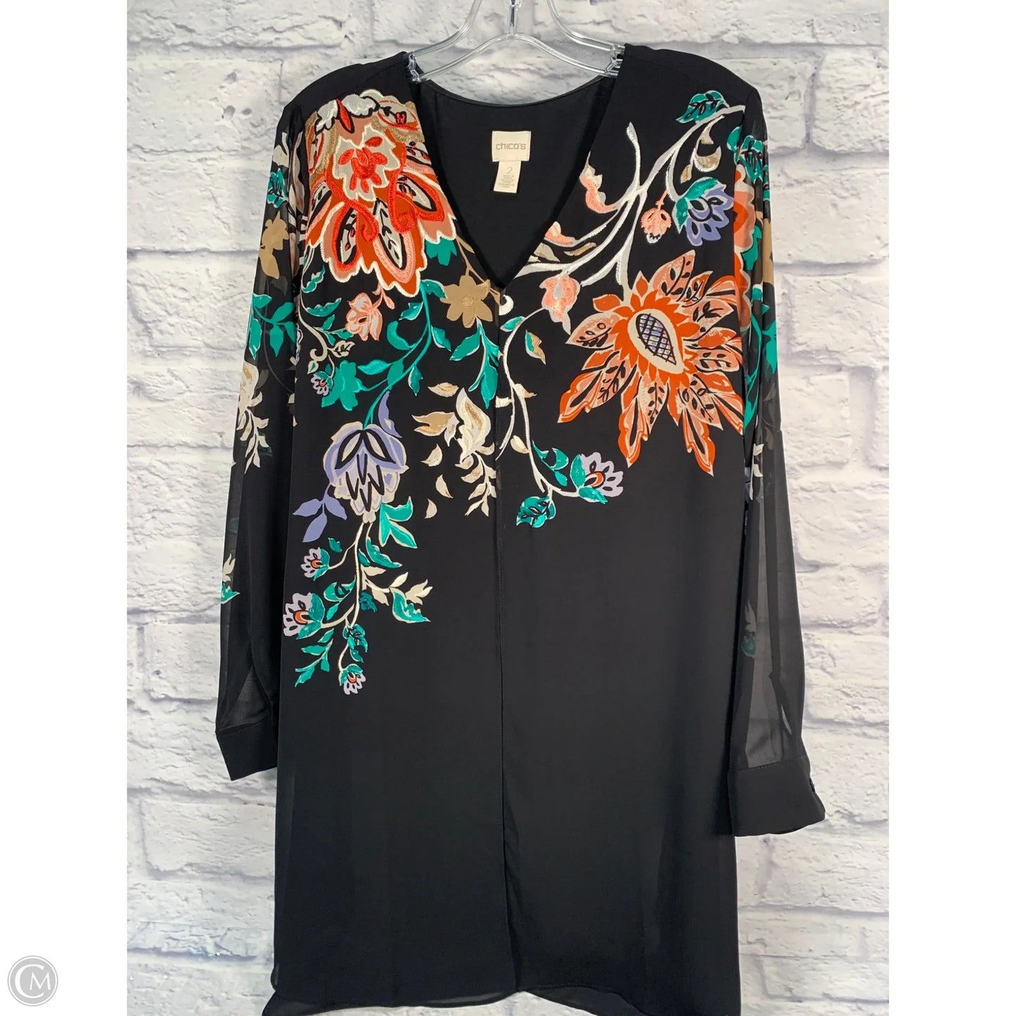 Tunic Long Sleeve By Chicos In Black & Green, Size: L