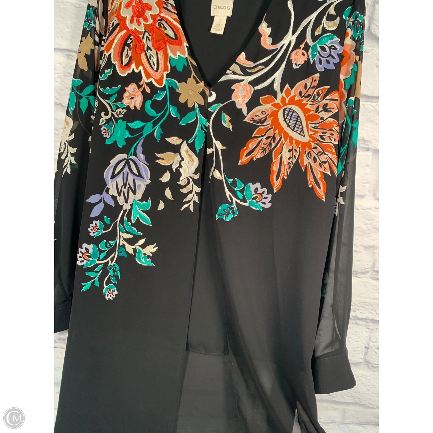 Tunic Long Sleeve By Chicos In Black & Green, Size: L