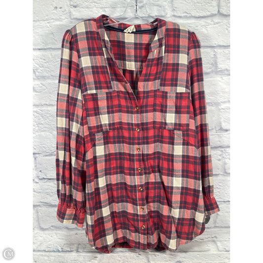 Top Long Sleeve By Anthropologie In Cream & Red, Size: 14