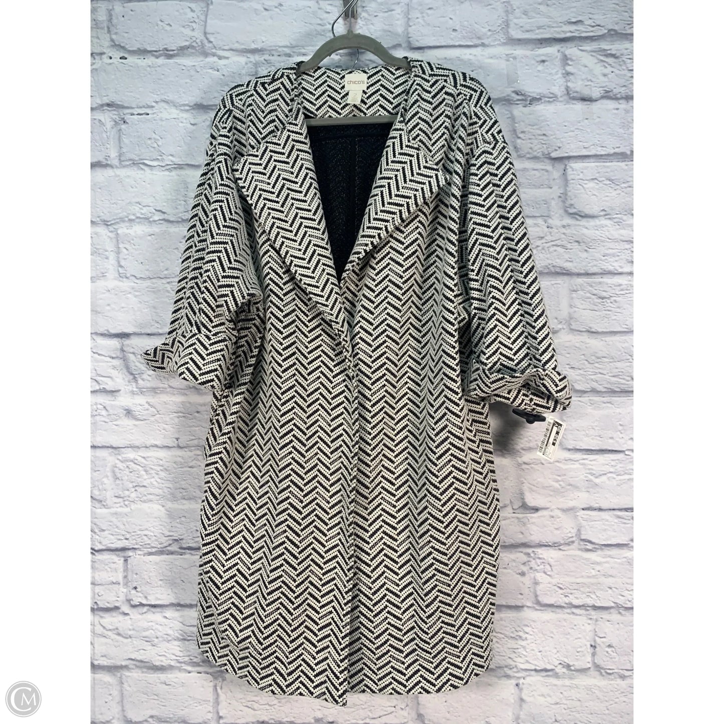 Coat Peacoat By Chicos In Black & Cream, Size: L