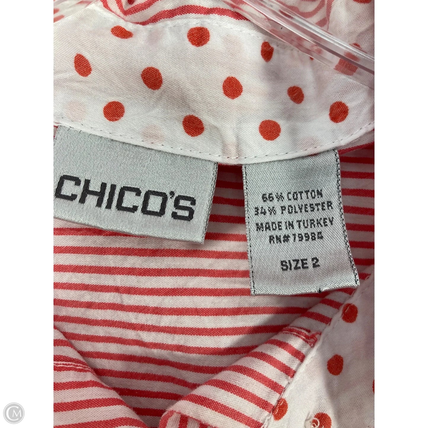 Blouse Long Sleeve By Chicos In Red & White, Size: L