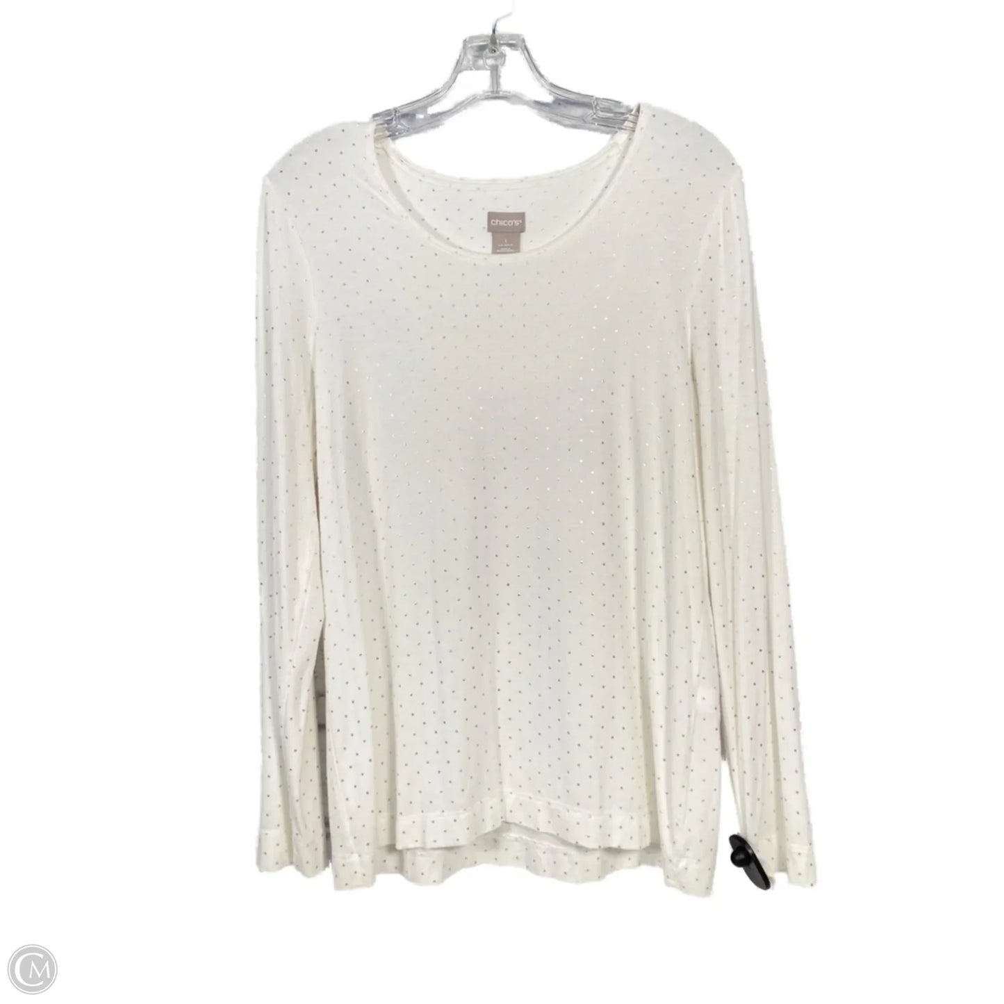Top Long Sleeve By Chicos In Silver & White, Size: S