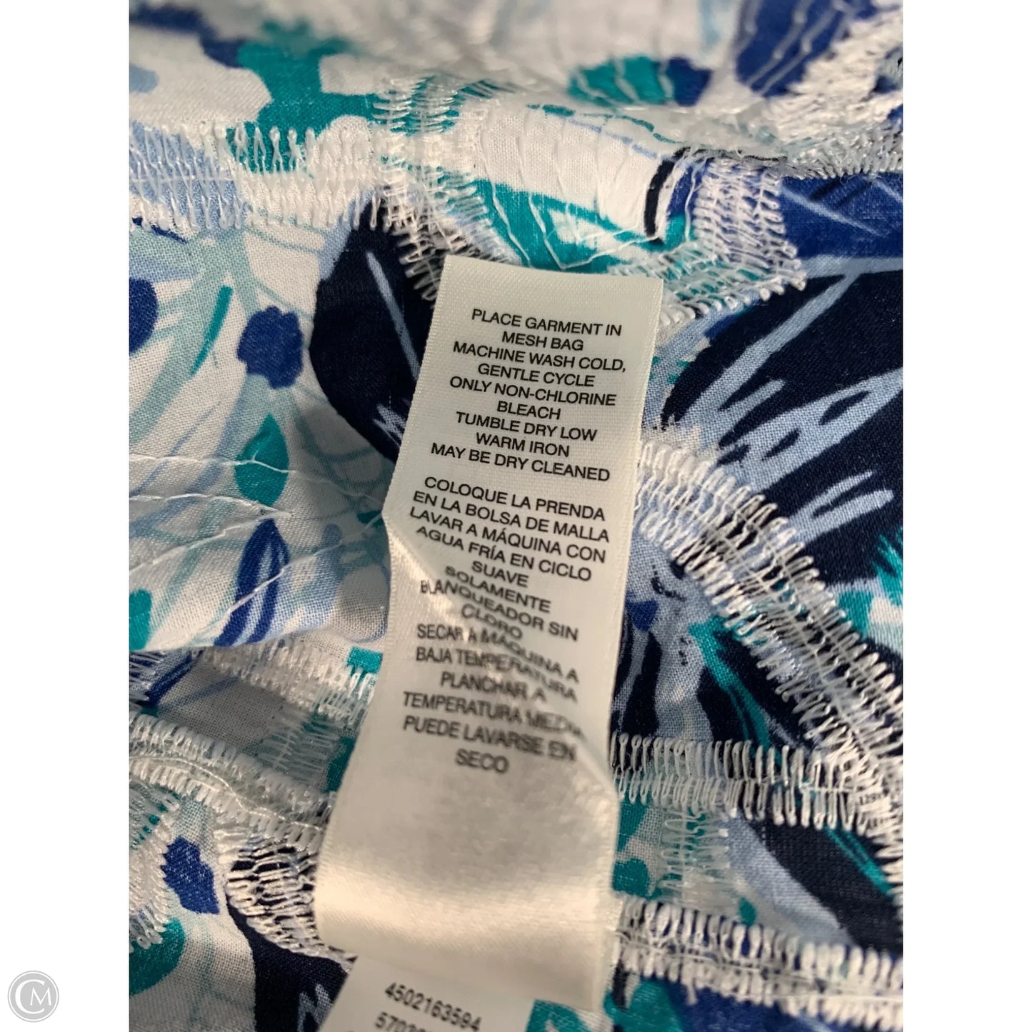 Top 3/4 Sleeve By Chicos In Blue & White, Size: Xl