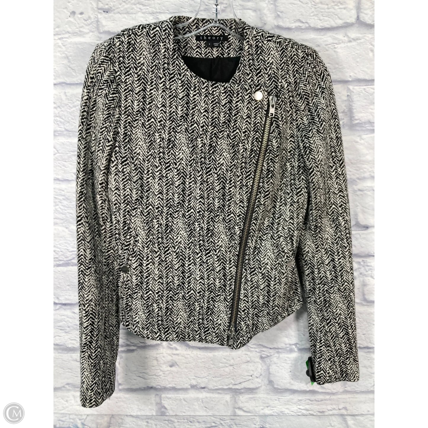 Jacket Moto By Theory In Black & White, Size: S