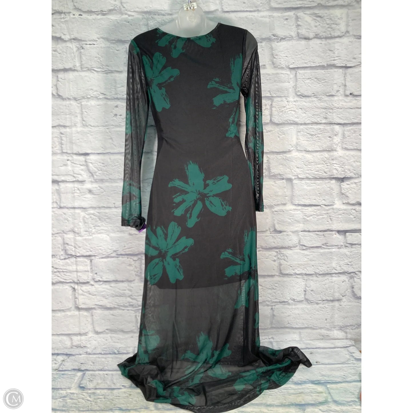 Dress Party Long By Clothes Mentor In Black & Green, Size: S