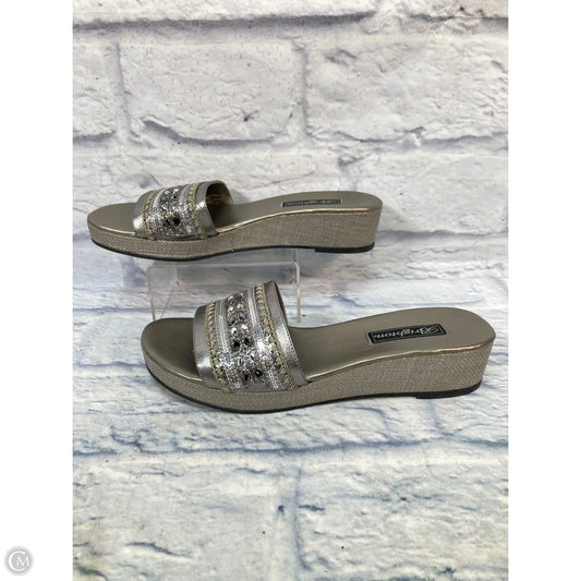 Sandals Heels Wedge By Brighton In Grey & Tan, Size: 10