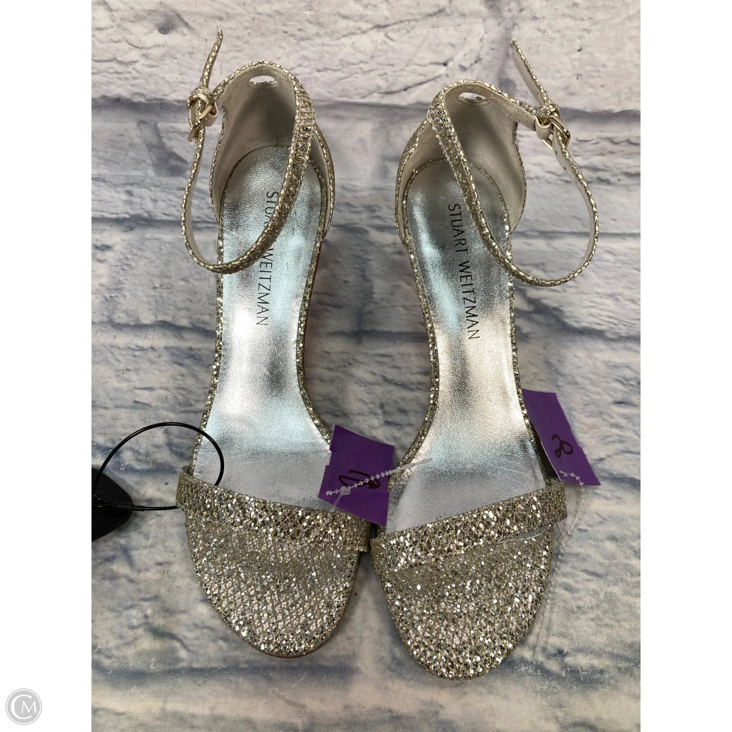Sandals Designer By Stuart Weitzman In Silver, Size: 9