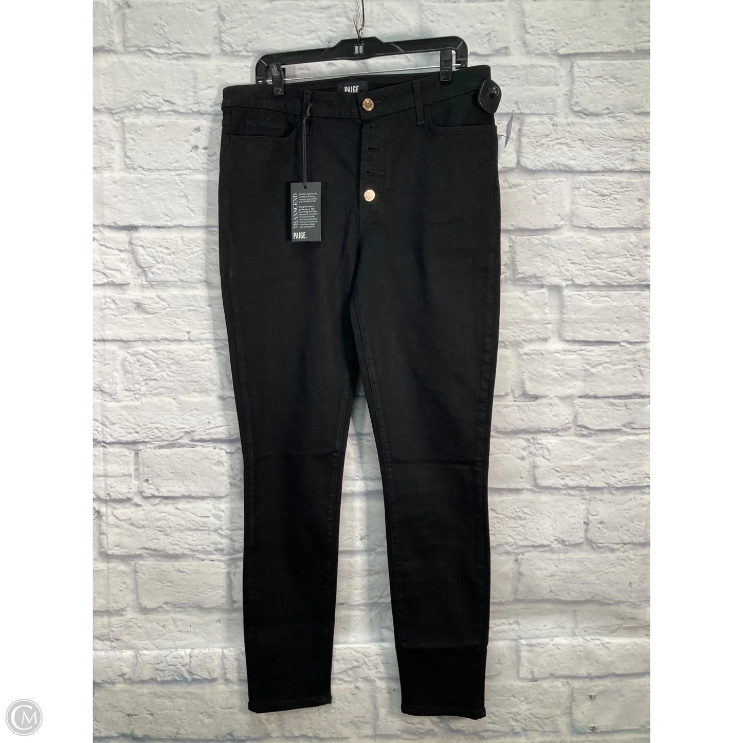 Jeans Skinny By Paige In Black Denim, Size: 14