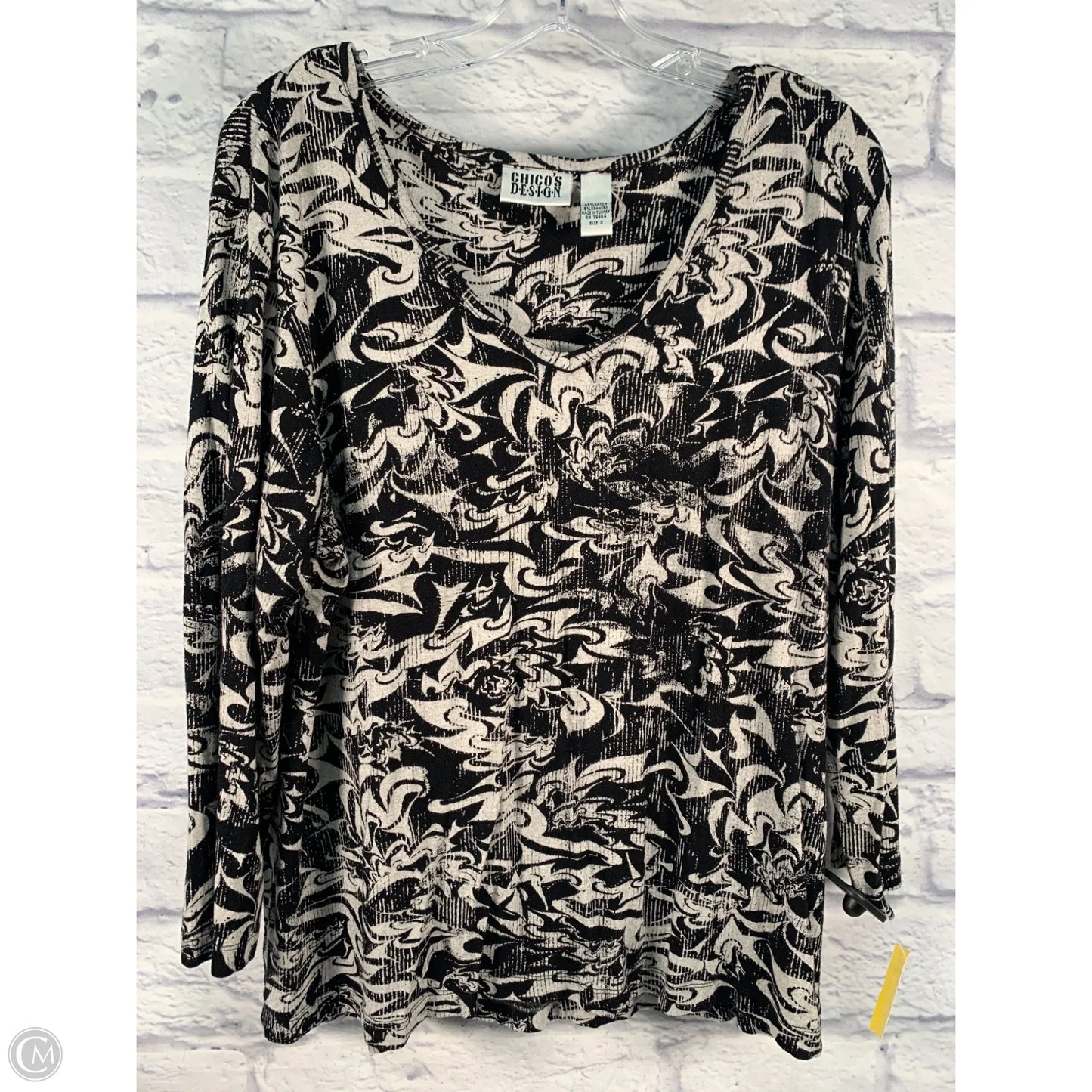 Top Long Sleeve By Chicos In Black & Grey, Size: Xl