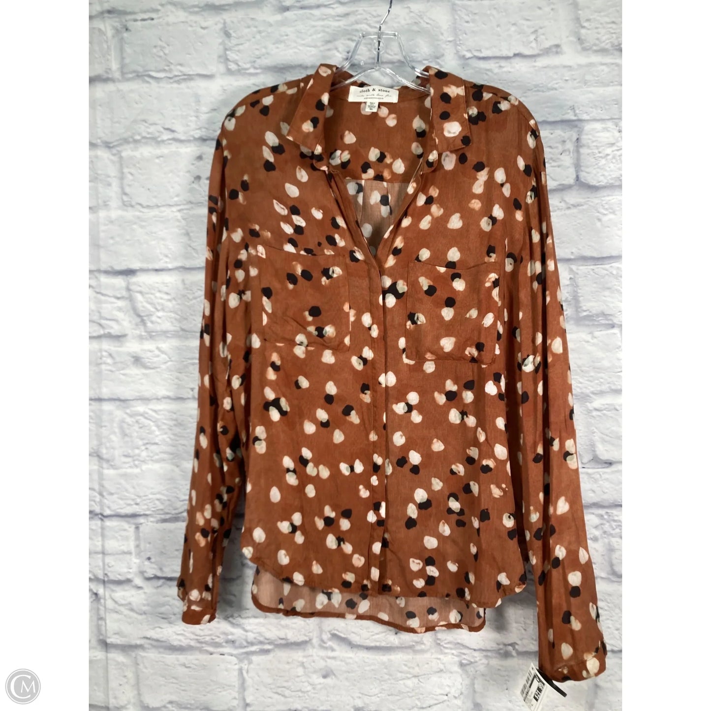 Blouse Long Sleeve By Cloth & Stone In Polkadot Pattern, Size: Xl