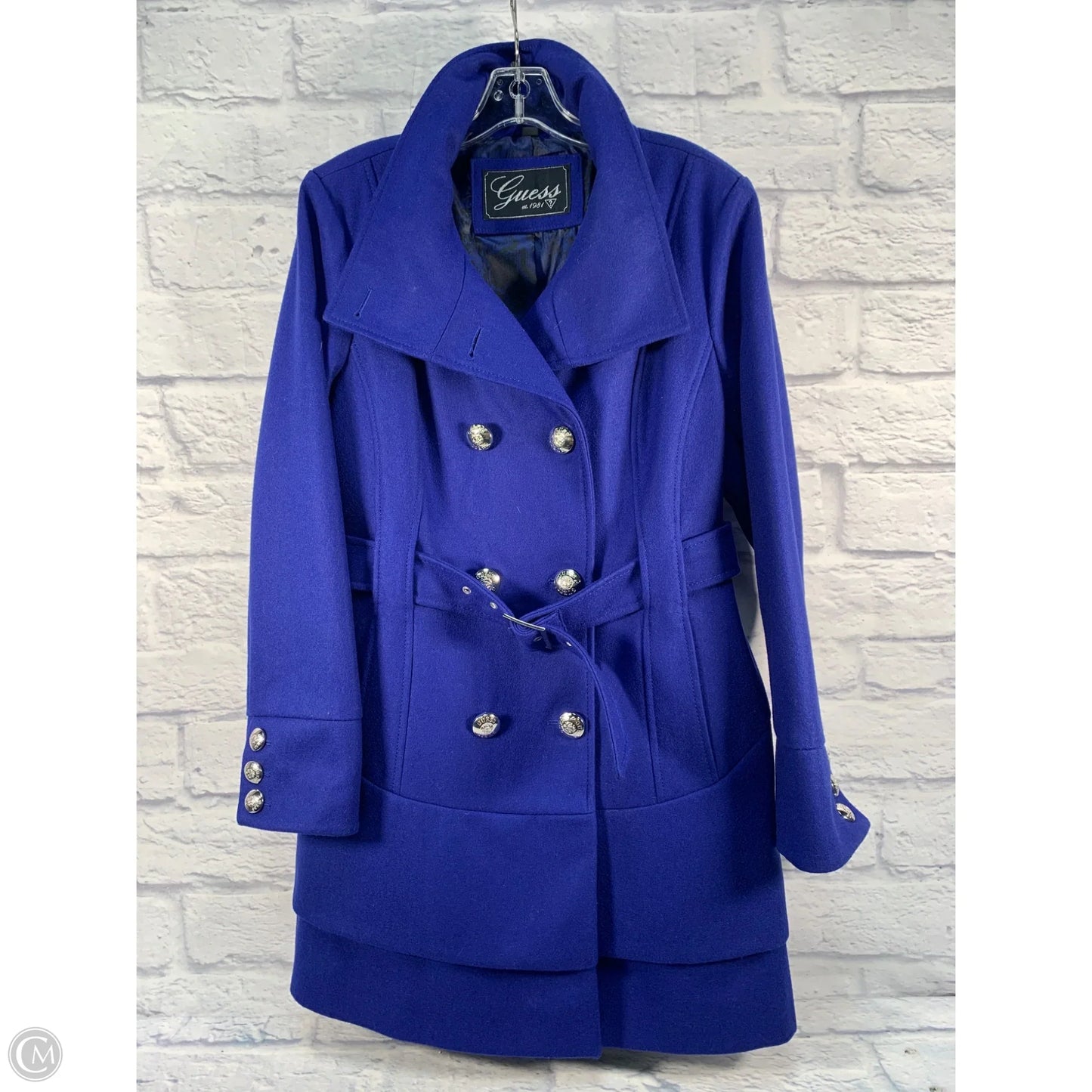 Coat Wool By Guess In Blue, Size: Xl